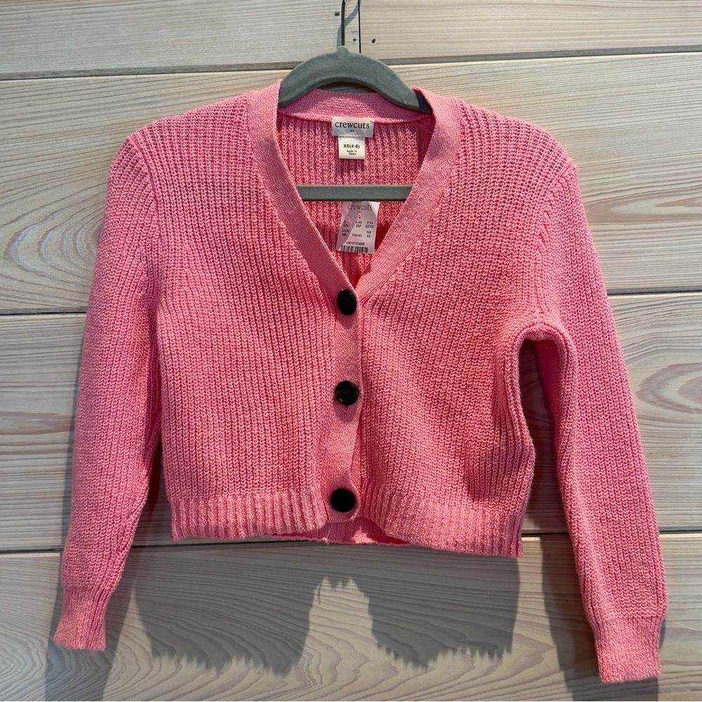 Crewcuts Pink Cropped Button-Up Knit Cardigan